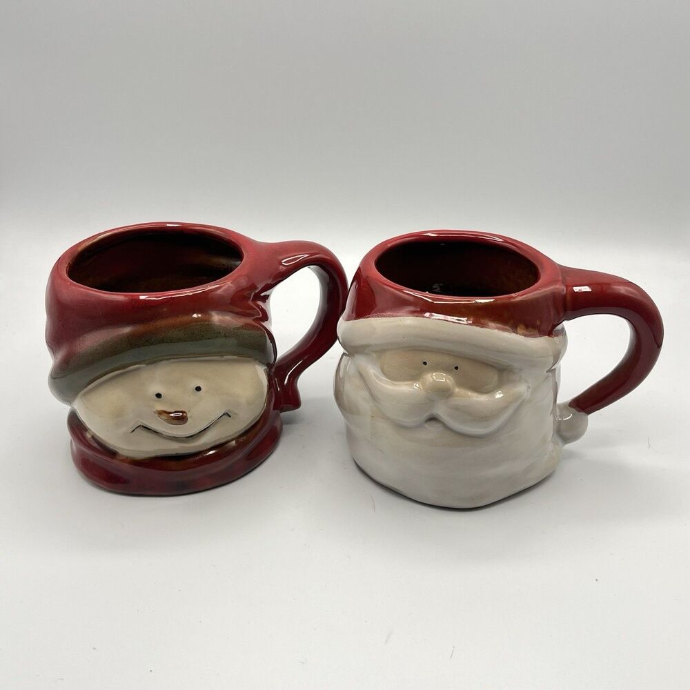 Snowman And Santa Holiday Target 2010 Stoneware Ceramic 16 oz Coffee, Tea Qty 2